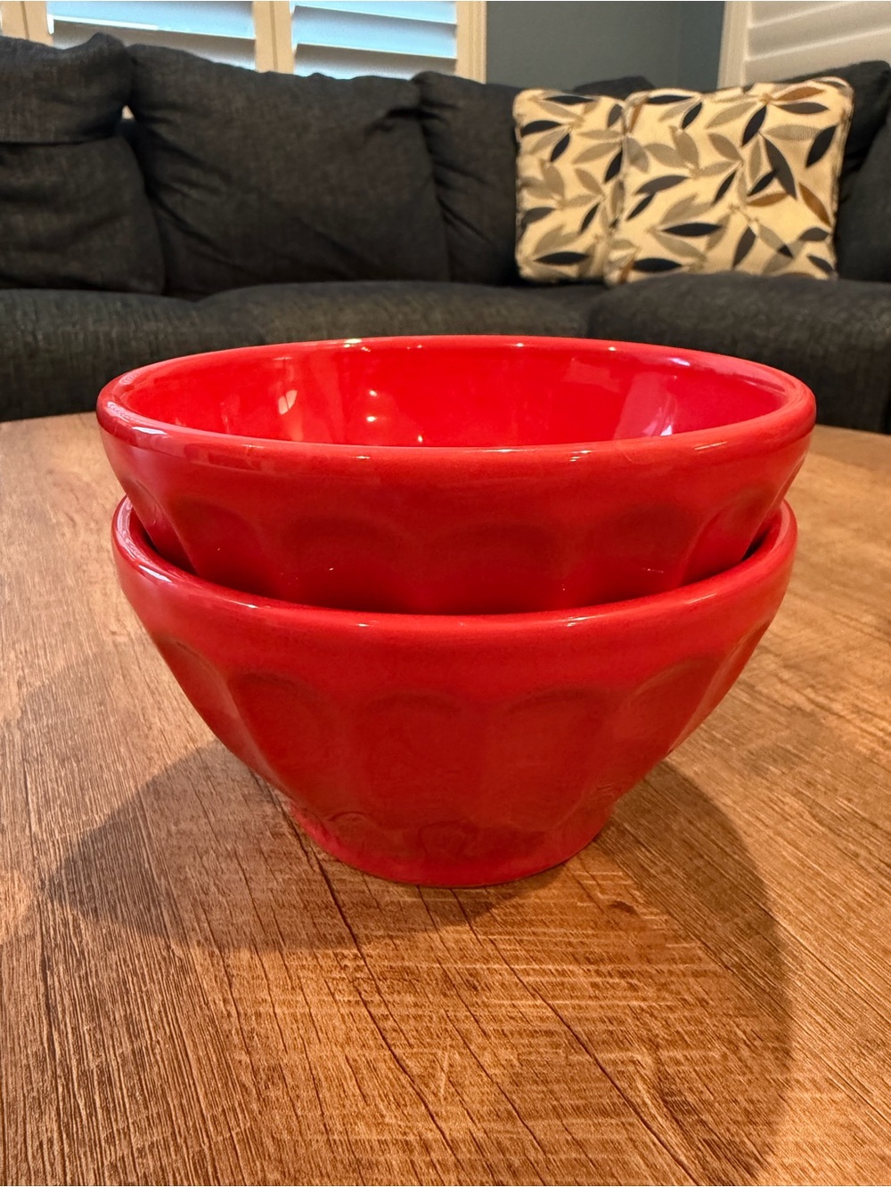 Anthropologie “Biscuit” Latte Bowls  - Red - Set of 2 - Made in Portugal